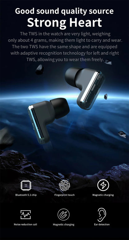 LIGE 2025 Smart Watch 2 in 1 With Earphone Smartwatch Bluetooth Call Men Watch AI Voice Heart Rate Monitor Play Music SmartWatch