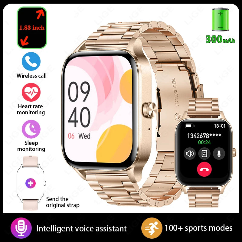 Fashion Smart Watch Men Women 1.85” HD Screen Custom Watch Face Health Monitor Women’s Watch Bluetooth Call Sports Smartwatches