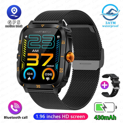 3ATM Waterproof Smartwatch Men 1.96 Inch HD Screen GPS Sports Fitness Tracker Health Monitoring Bluetooth Call Sport Smart Watch