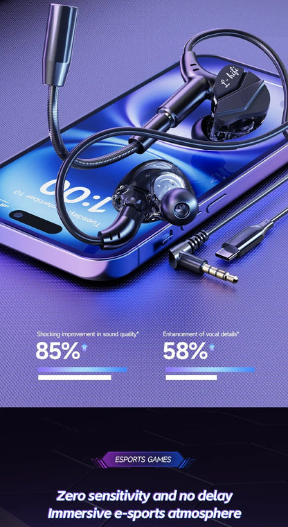 E-Sports Gaming Headset 7.1 Surround Sound Hifi Stereo Wired headphones 3.5mm/Type-C In-Ear dual Mic PUBG Gaming Earphone Earbud