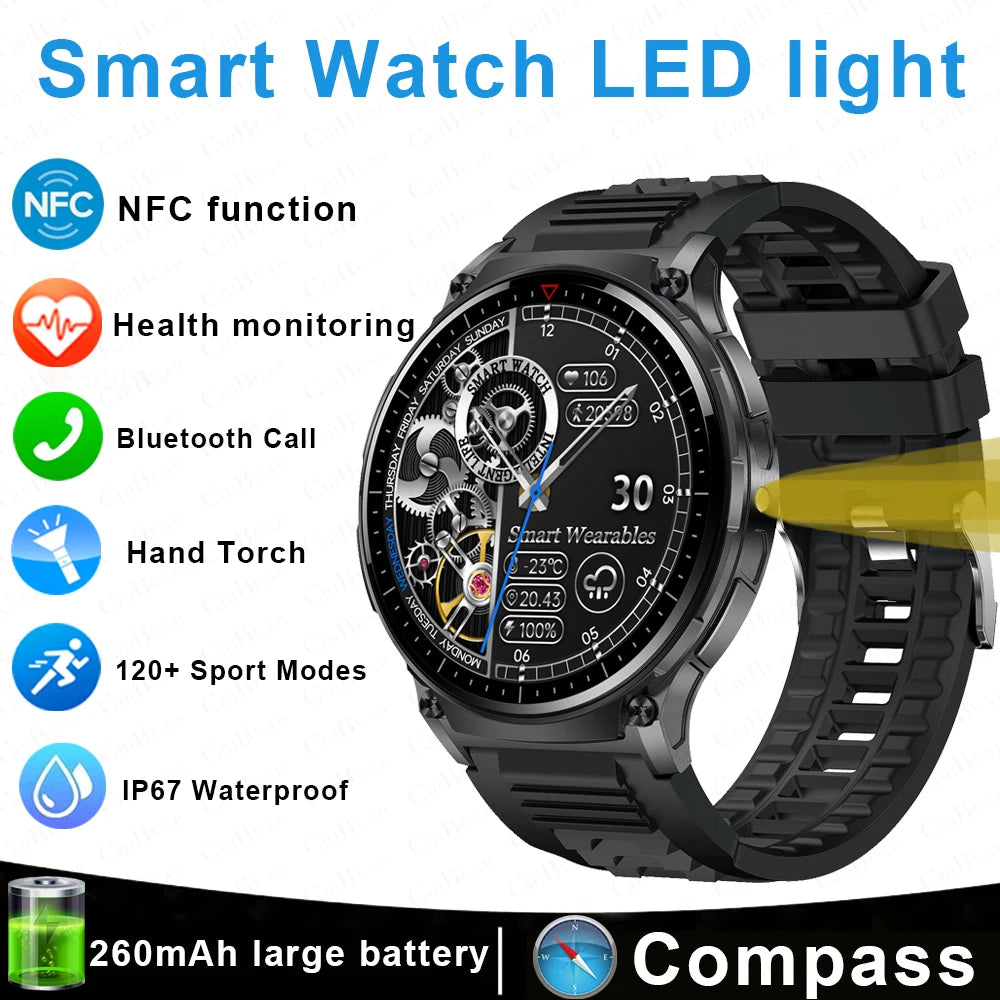 For Xiaomi New Smart Watch Men With LED Lights Outdoor GPS Motion Track Compass Waterproof Sports Watch Bluetooth Call 2024 New