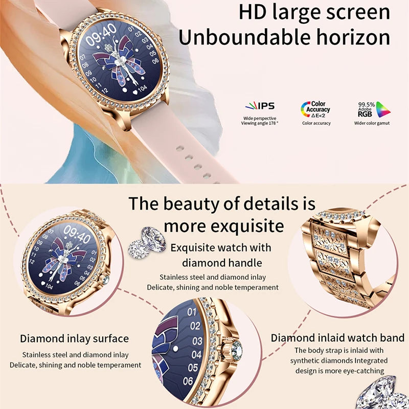 2005 New Fashion Ladies Bluetooth Call Smart Watch AMOLED HD Screen Health Monitoring Sports Diamond Smartwatch IOS Android