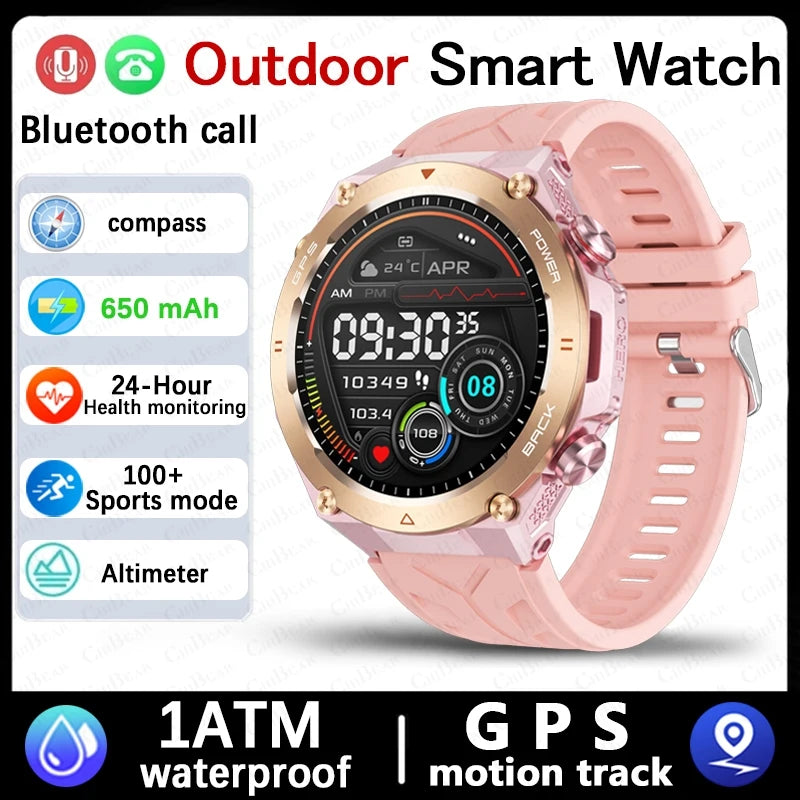 For Huawei Xiaomi GPS Outdoor Military Smart Watch Men 5ATM Waterproof Compass Altitude Monitor Watch 650mAh BT Call Smartwatch