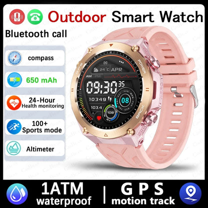 For Huawei Xiaomi GPS Outdoor Military Smart Watch Men 5ATM Waterproof Compass Altitude Monitor Watch 650mAh BT Call Smartwatch