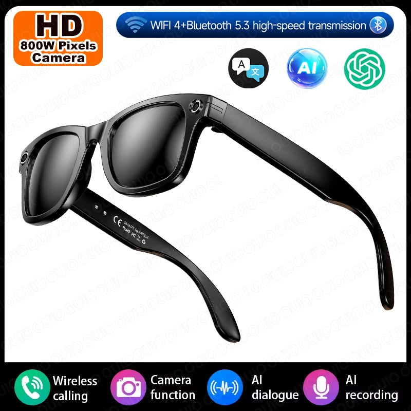 Smart Glasses HD Camera Recording Videos AI Photo Recognition Answer Translation 270mAh Large Battery Waterproof BT Call Glasses