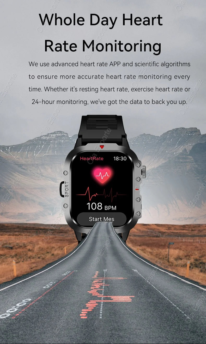 2025 New Military Smart Watch Men Outdoor 2.01" Al Voice Bluetooth Call Smartwatch Surprise Gift Outdoors For Android & IOS Male