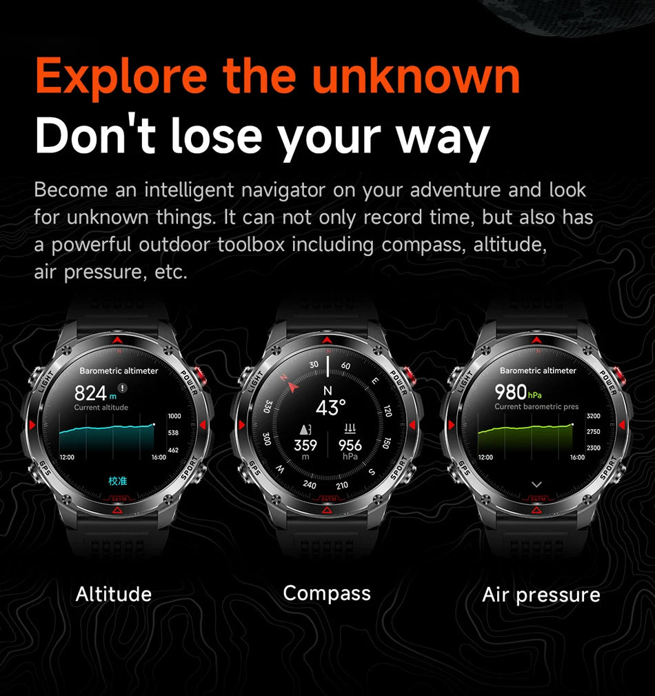 Built-in GPS Positioning Smart Watch Men 1.46 Inch HD Screen Compass 100+ Sport Mode 30M Waterproof Bluetooth Call Smartwatch