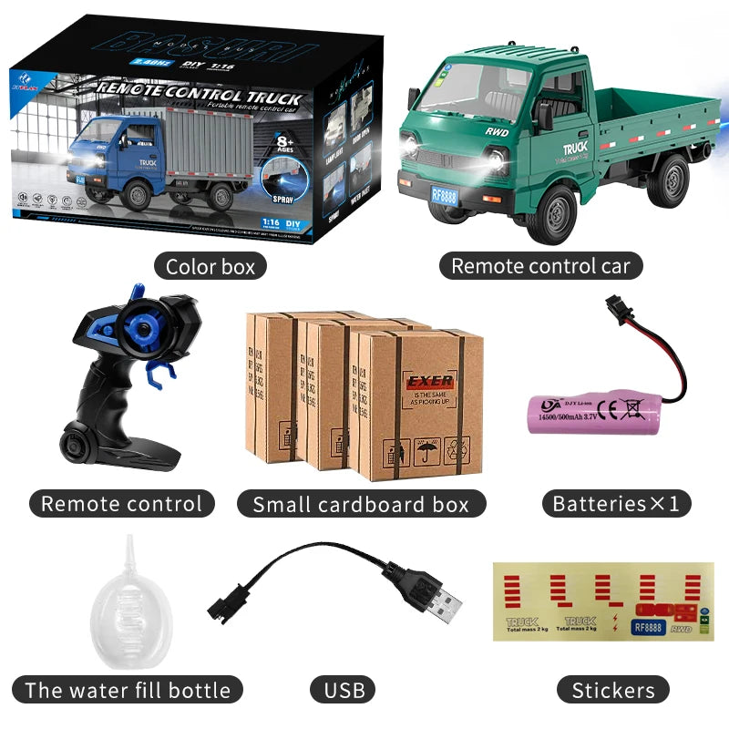 RC Truck 1:16 2.4GHZ RC Car Simulation Drift Climbing Truck With Spray and LED Lights RC Electric Truck Model Boy's Toys Gifts