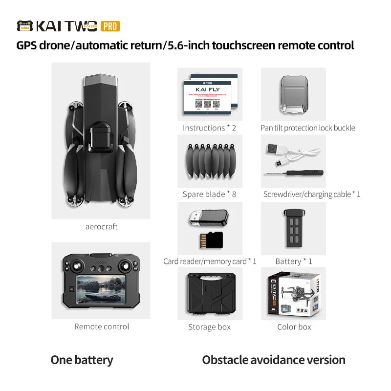 2025 KAITWO three-axis gimbal 5.6-inch touchscreen version with all-round laser obstacle avoidance, GPS optical flow positioning