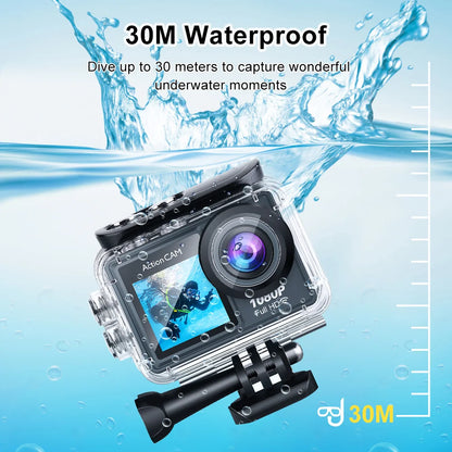 Action Camera Full HD 1080P 12MP Waterproof 30M Underwater Dual Screen With WiFi Wide Angle Sport Camera With Motion Detection