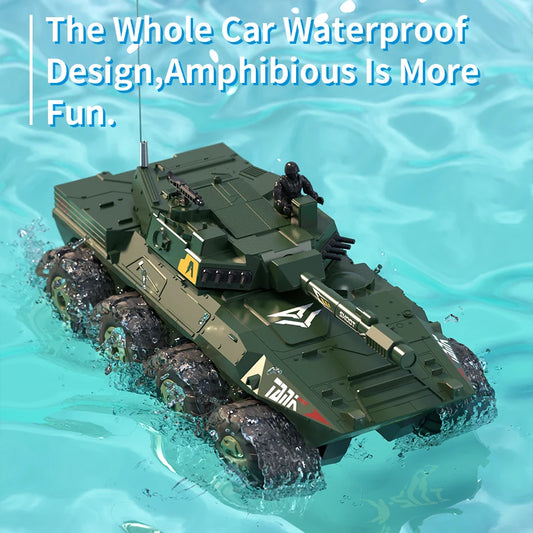 1:24 Amphibious RC Tank Car, 8WD Off-Road Remote Control Vehicle, Swims in Water & Drifts on Land, All Terrain Toy Car for Boys