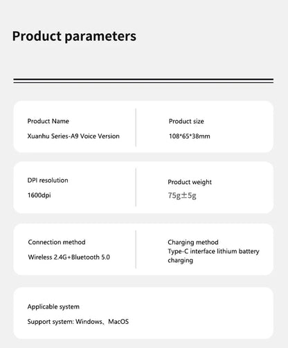 Intelligent Mouse Wireless Bluetooth Dual Mode Mute Rechargeable Mouse Voice Typing Translation Writing Office Universal