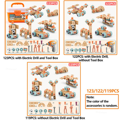 Kids Tool Set DIY Nut Assembly Toy Kit STEM Building Tools Montessori Toys Gifts for Boy Girl, Electric Drill Tool Box Optional