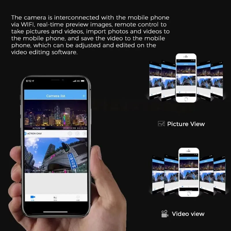 4K HD 60FPS Mini Camera Wifi Outdoor Sport 170° Wide Angle Action Kam Waterproof Bike Motorcycle Helmet Body Cam with LED Screen