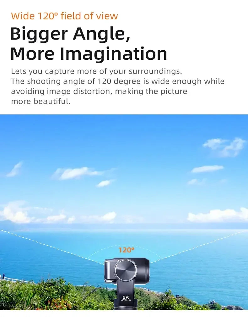 M5 Vlog Action Camera 5K 30fps/ 4K 60fps 3-Axis Anti-shake Digital Video Camcorder 180° Rotation Lens 3.5"Screen Face Tracking