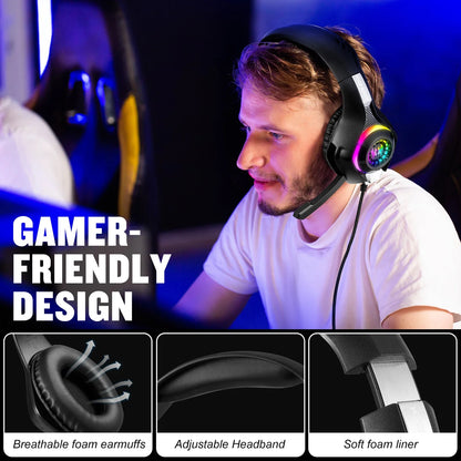 Wired Gaming Headpset Headphone with Microphone 3.5mm PC Gaming Headset Earphones For Computer Laptop PS4 PS5 Xbox Bass Stereo