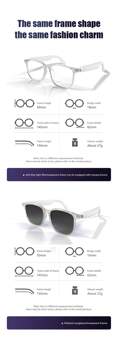Smart Glasses Listenable Songs, Wireless Headphone Glasses, Shades for Women & Men, 3in1 Smart Glasses that Play Music 