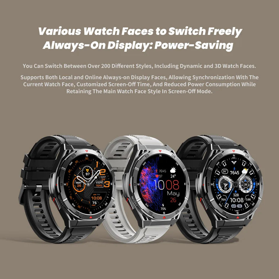 New Outdoor Built-in GPS Smart Watch Men 1.43'' AMOLED Display Compass 3ATM Waterproof Swimming Grade Bluetooth Call Smartwatch