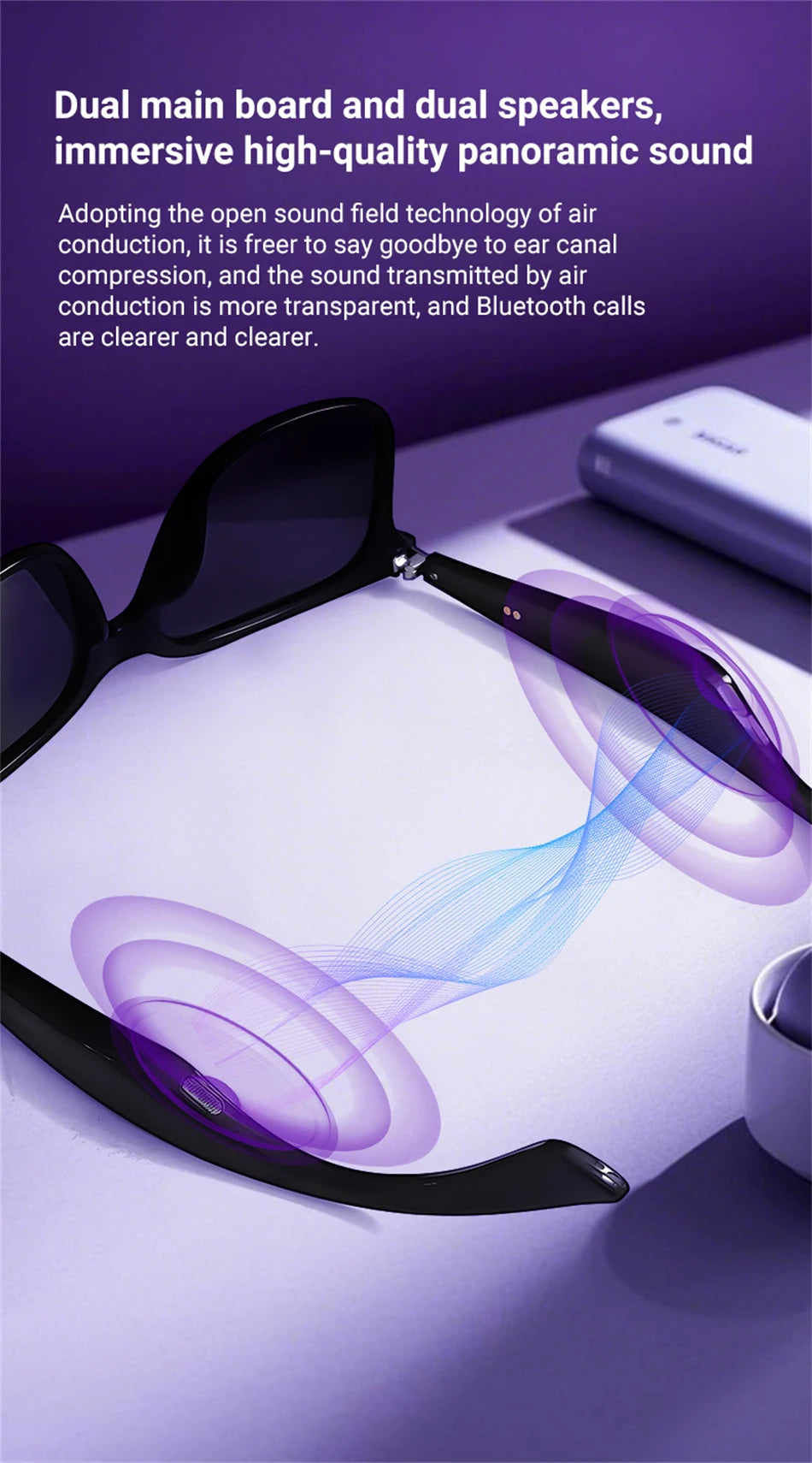 LIGE New Smart Glasses Women Men AI Intelligent Translation 100 Language UV Protection Sunglasses Driving Wireless Music Eyewear