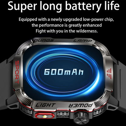 2025 New Military Outdoor Smart Watch Men's GPS Flashlight Bluetooth Call 2.01" AMOLED Screen 3ATM Waterproof Sports Smartwatch