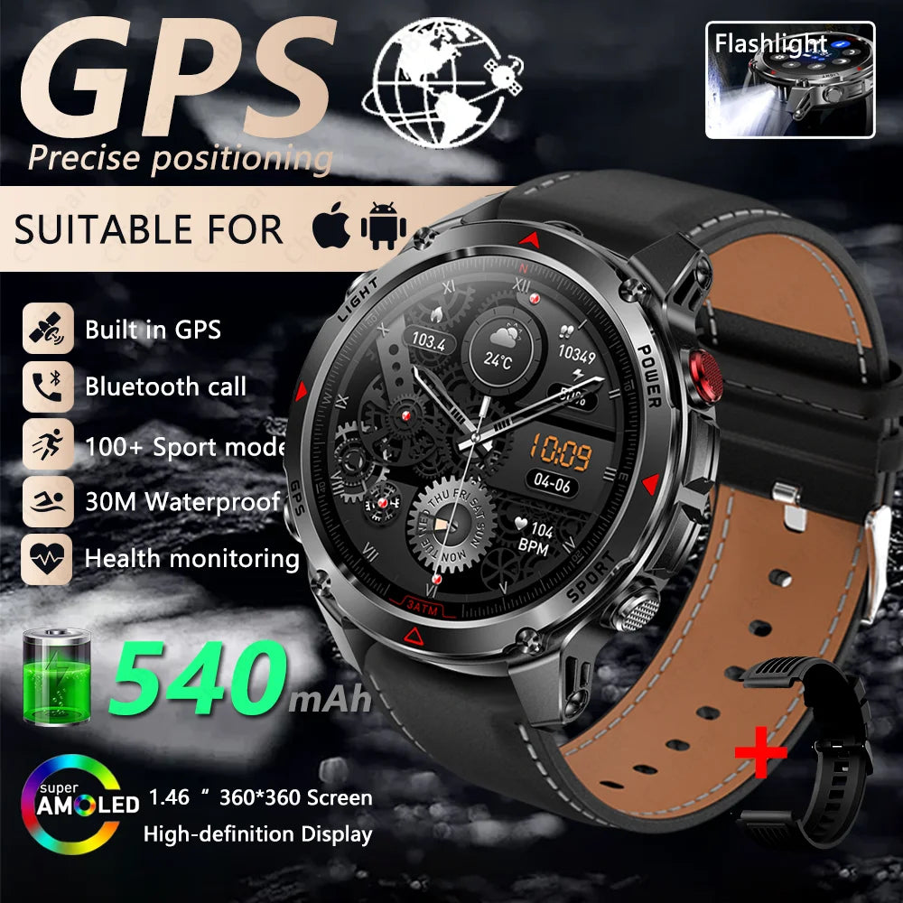 Built-in GPS Positioning Smart Watch Men 1.46 Inch HD Screen Compass 100+ Sport Mode 30M Waterproof Bluetooth Call Smartwatch