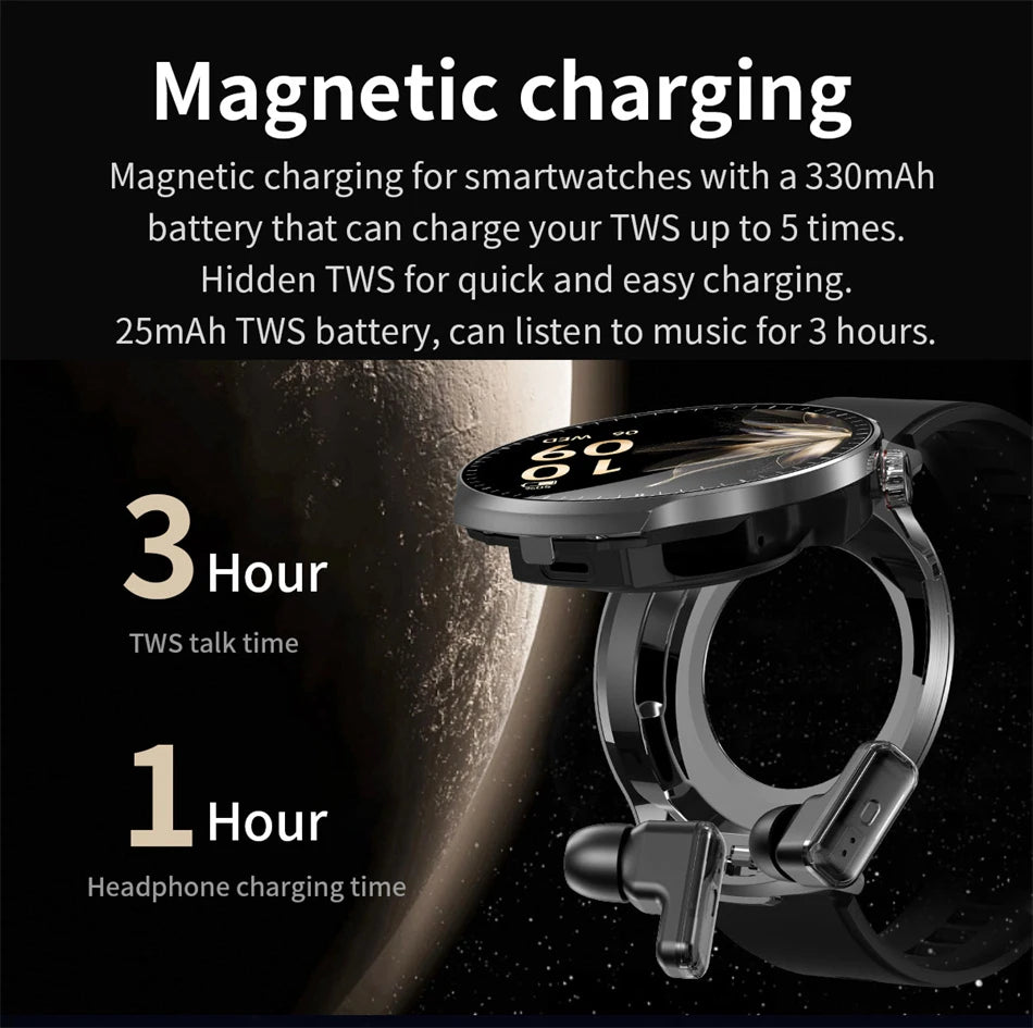 LIGE 2025 Smart Watch 2 in 1 With Earphone Smartwatch Bluetooth Call Men Watch AI Voice Heart Rate Monitor Play Music SmartWatch