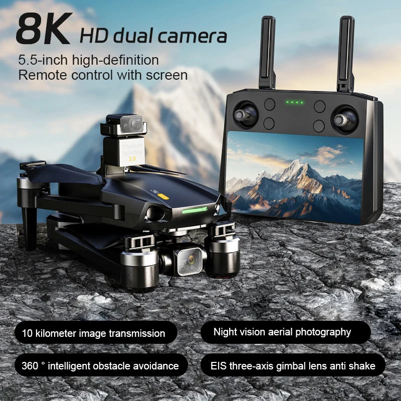 10KM 35 Mins With Touch Screen RC K10 Professional GPS Drone with 3-Axis Gimbal 8K Dual Camera FPV Brushless Airdrop Quadcopter