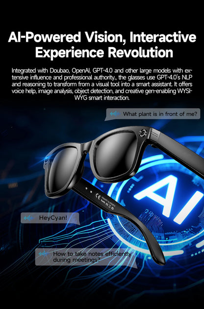 2025 New Smart Glasses Recording Videos AI Photo Recognition Translation Call Sunglasses Men Women Waterproof Bluetooth Glasses