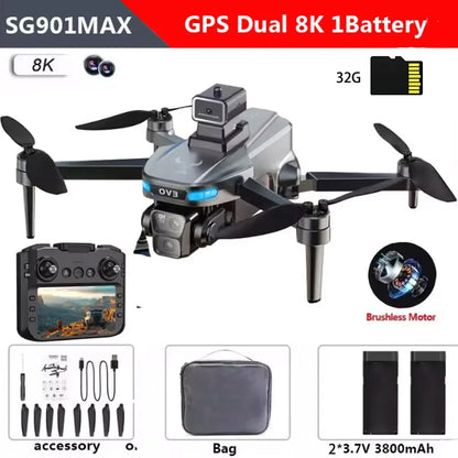 SG901MAX GPS Drone 8K Professional HD Dual Camera 5G WIFI With Screen 360°Obstacle Avoidance Brushless Foldable Quadcopter Drone