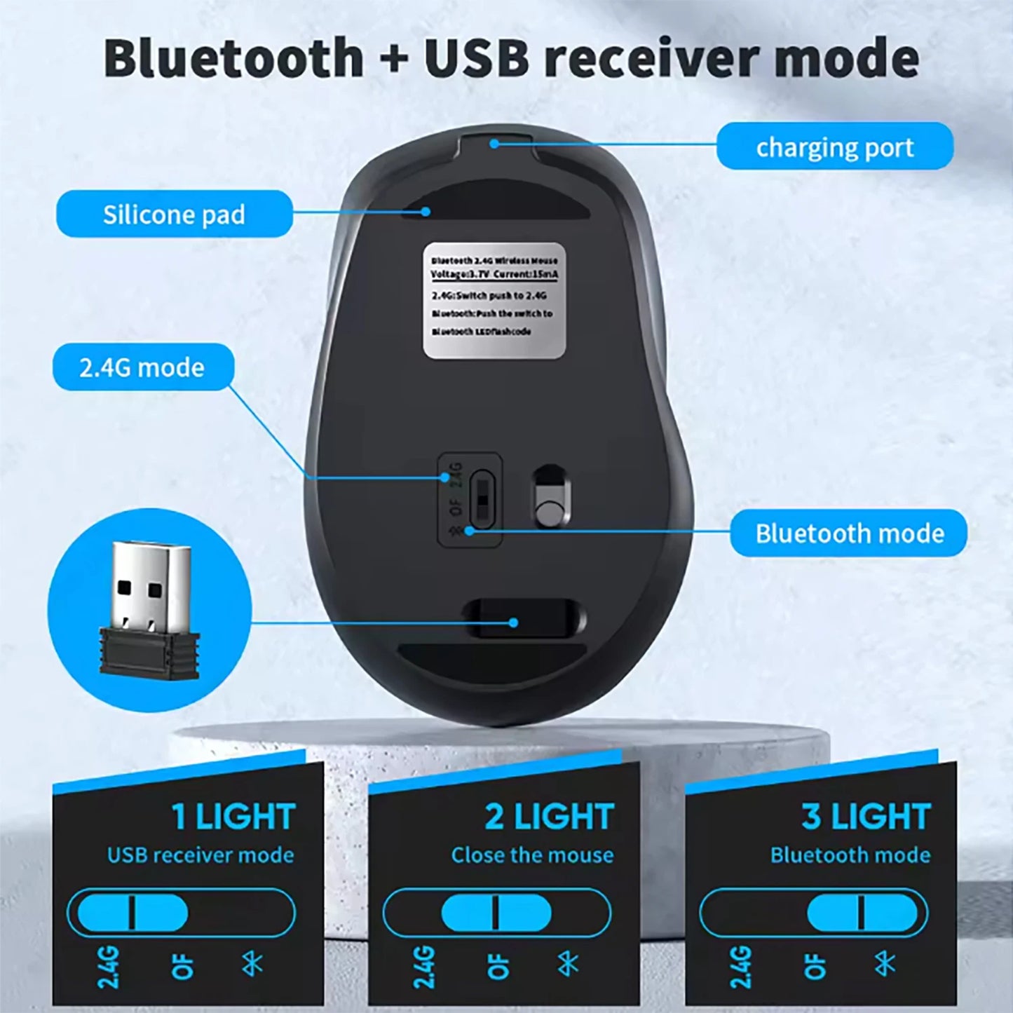 Wireless Mouse, Rechargeable, Computer Game Office Mouse, Dual-Mode Ergonomic Mouse, Portable Multi Color Mouse, Suitable for Pc