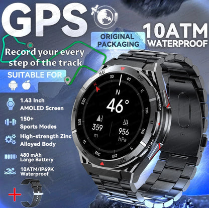 New Outdoor Built-in GPS Smart Watch Men 1.43'' AMOLED Display Compass 3ATM Waterproof Swimming Grade Bluetooth Call Smartwatch