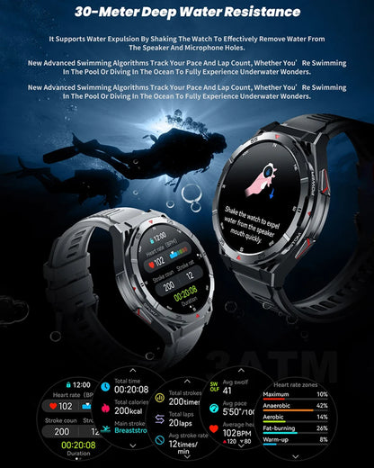 New Outdoor Built-in GPS Smart Watch Men 1.43'' AMOLED Display Compass 3ATM Waterproof Swimming Grade Bluetooth Call Smartwatch