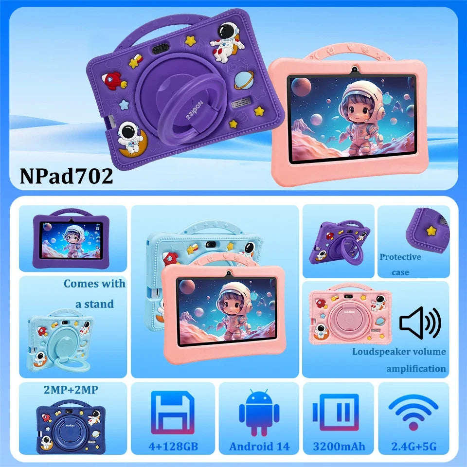 7 Inch Cartoon Pattern Kids Tablet 4+128GB 5G WiFi Learning Education Android 14.0 Tablets with Parent Control Children's Gifts