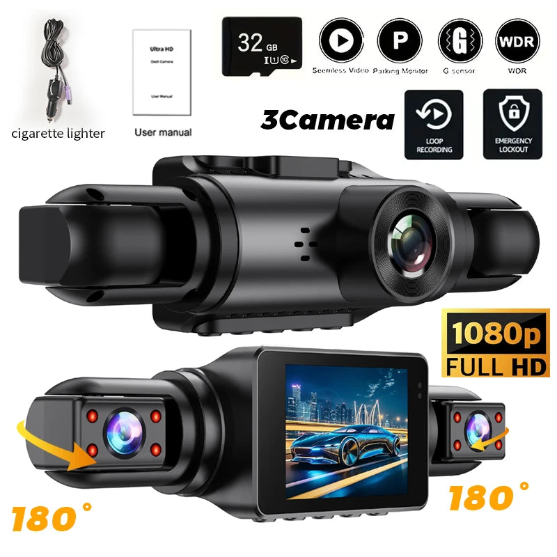 Dashcam Car Front and Rear 1080P 2inch IPS4-Channel Recording Video Recorder Car 4 Cameras Night Vision Recorder Black Box