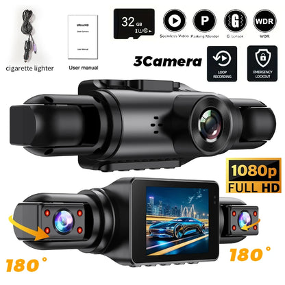 Dashcam Car Front and Rear 1080P 2inch IPS4-Channel Recording Video Recorder Car 4 Cameras Night Vision Recorder Black Box