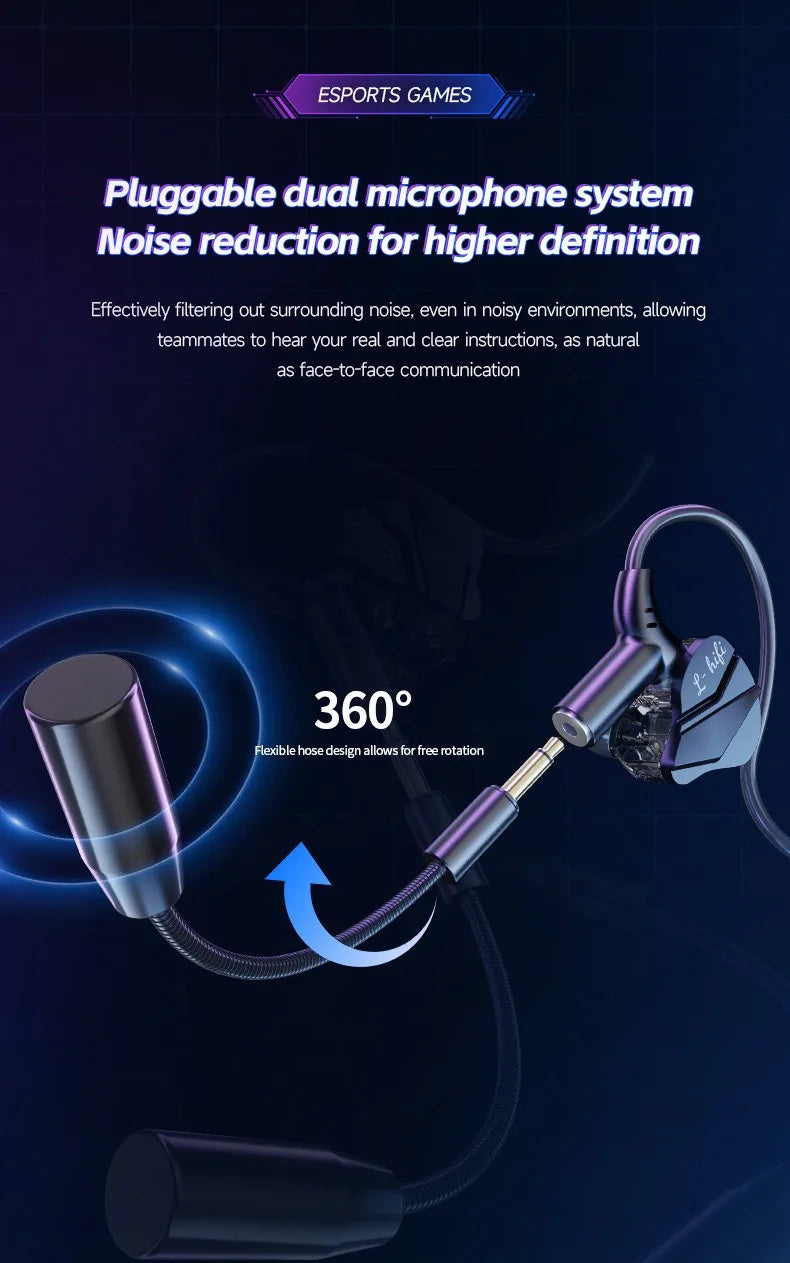 E-Sports Gaming Headset 7.1 Surround Sound Hifi Stereo Wired headphones 3.5mm/Type-C In-Ear dual Mic PUBG Gaming Earphone Earbud