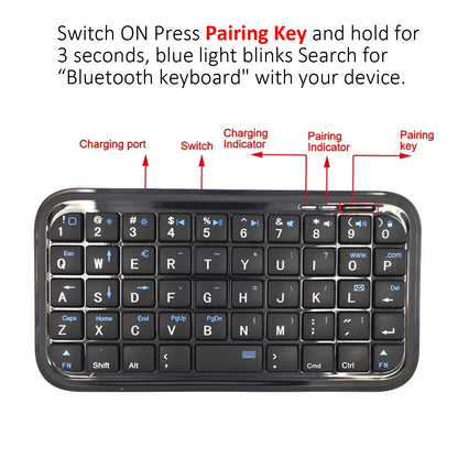 Portable Mini Rechargeable Bluetooth 3.0 Keyboard Slim Type-C Charging Wireless Pocket Keypad 49 Keys for Tablets Smartphones