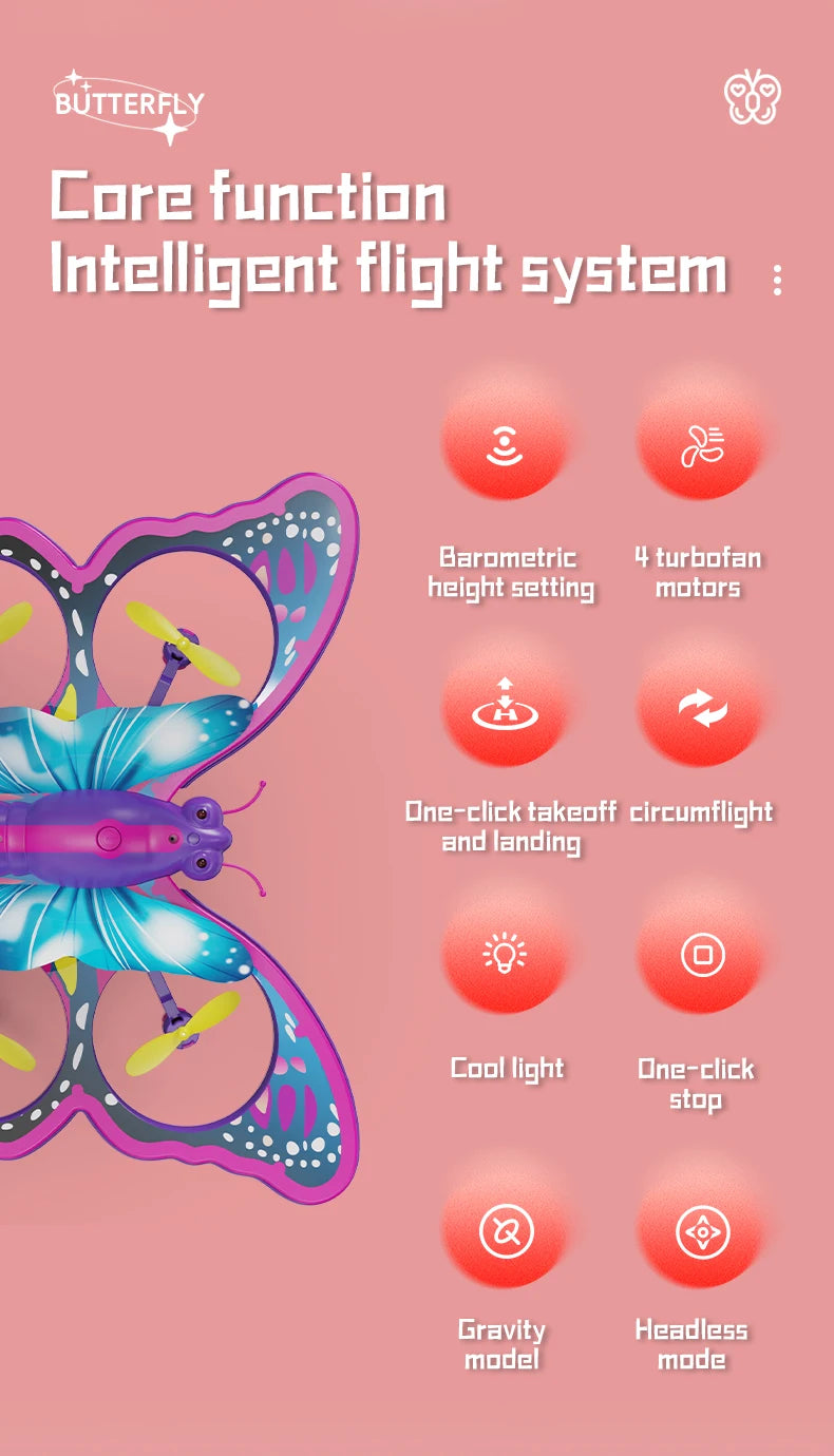 New V40 Glitter Butterfly Remote Control Aircraft 2.4GHz Gravity Sensing Mini Drone RC Quadcopter Children's Toy Gift