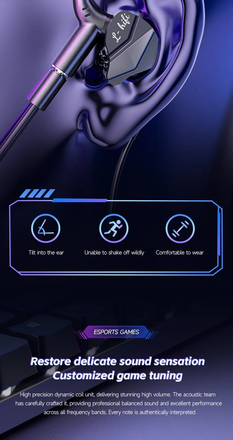 E-Sports Gaming Headset 7.1 Surround Sound Hifi Stereo Wired headphones 3.5mm/Type-C In-Ear dual Mic PUBG Gaming Earphone Earbud