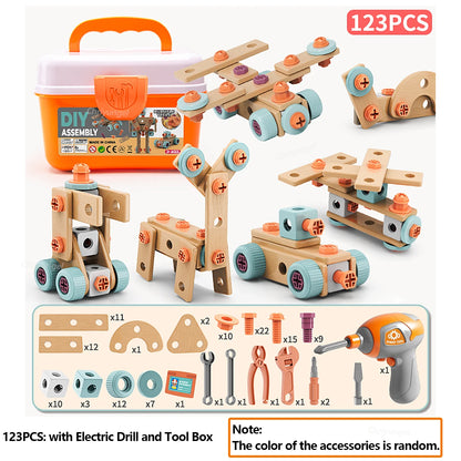 Kids Tool Set DIY Nut Assembly Toy Kit STEM Building Tools Montessori Toys Gifts for Boy Girl, Electric Drill Tool Box Optional
