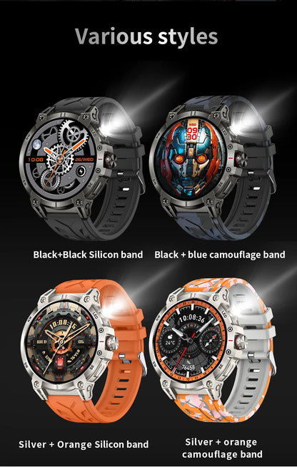 New Military Smart Watch Men 760mAh Large Battery LED Flashlight Compass 1.8"HD Screen Heart rate Waterproof BT Call Smartwatch