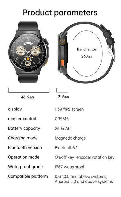 Men's Bluetooth Call Smart Watch GPS Sports NFC Health Monitoring Weather Data Waterproof Smartwatch 2025 New