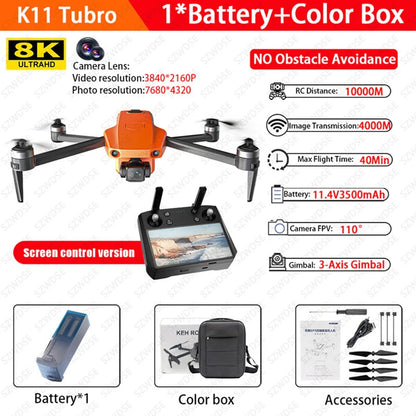 K11 Tubro Professional Drone With 8K Camera 3-Axis Gimbal Obstacle Avoidance Touch Screen FPV Drone Brushless GPS RC Quadcopter