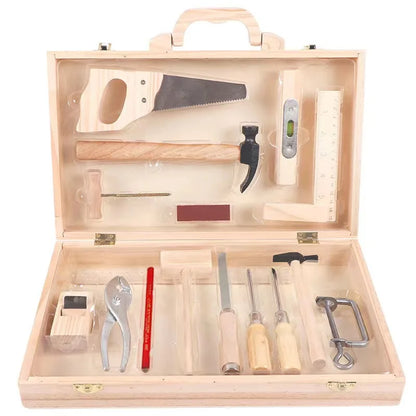 Children Real Life Wooden Carpenter's Box Tools Boy's Pretend Toy Wood Tools Set Hammer Screwdriver Manual Skill Learning