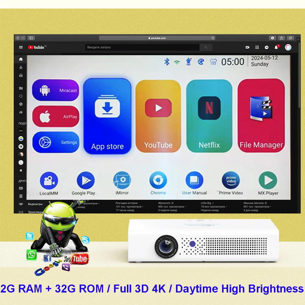 Smartldea V6 3D 4K Projector Android Wifi Daytime Proyector native 1280*800 Auto Focus Full HD 1080p portable smart game Beamer