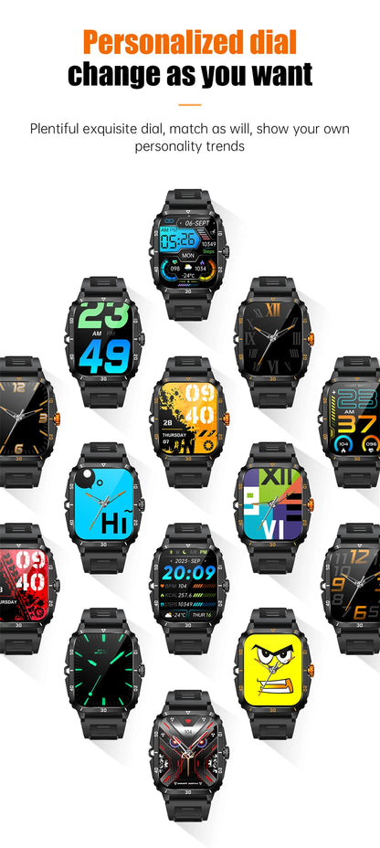 3ATM Waterproof Smartwatch Men 1.96 Inch HD Screen GPS Sports Fitness Tracker Health Monitoring Bluetooth Call Sport Smart Watch