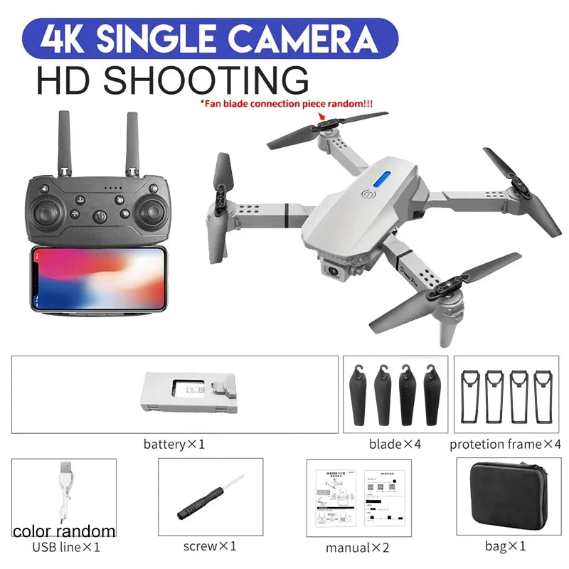Professional Drone E88 4K Wide-Angle HD 1080P Camera WiFi FPV Height Hold Foldable RC Drone Quadrotor Helicopter Children's Toys
