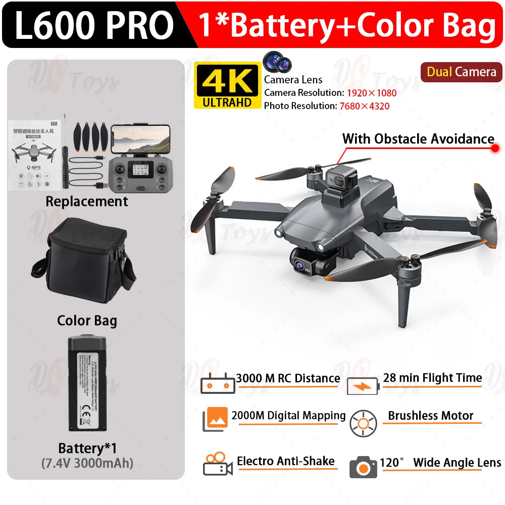 L600-1/L600 PRO MAX Remote control drone with screen Dual camera 4K Professional dron with camera GPS FPV quadcopter 3KM flight