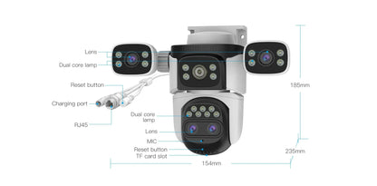 Four Lens WiFi Security Camera 20MP Four Screens Outdoor 10X Optical Zoom Human Auto Tracking Waterproof Multi-Camera System