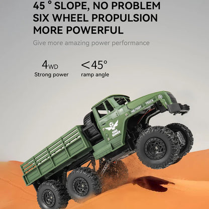 1/16 2.4G Aluminum Alloy RC Truck Six Wheel Military Edition with LED Lights Outdoor Remote Control Cars Toys Gift for Children